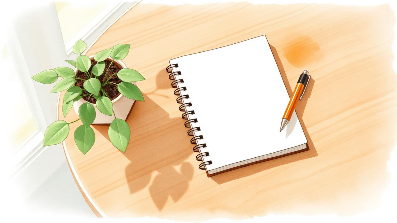 Journal and plant on desk — setting healthy boundaries